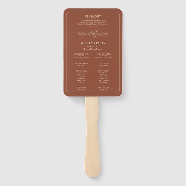 Elegant Terracotta Whimsical Wedding Set of Fans Fächer (Rückseite)