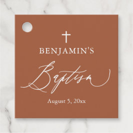 Elegant Terracotta White Cross Taufe Gefallen Tag Geschenkanhänger