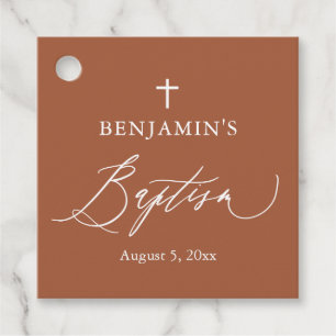 Elegant Terracotta White Cross Taufe Gefallen Tag Geschenkanhänger