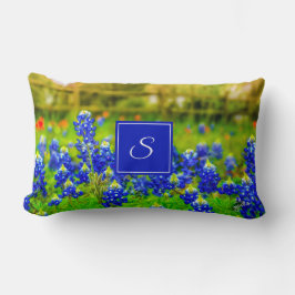 Elegant Texas Bluebonnets Blue Floral Monogram Lendenkissen
