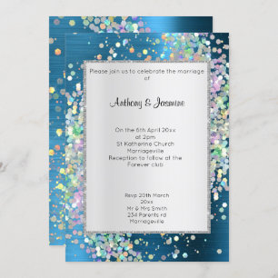 ELEGANT TEXTURED BLUE HOLOGRAPHIC PASTEL WEDING EINLADUNG