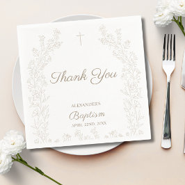 Elegant Thank You Cross Floral Christian Baptism Serviette
