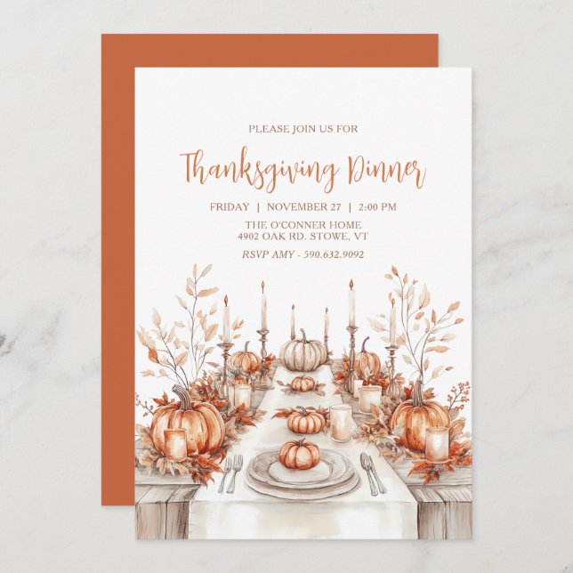Elegant Thanksgiving Dinner Table Invitation Einladung (Vorne/Hinten)