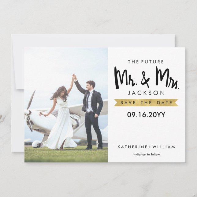 Elegant The Future Mr. und Mrs Save the Date Card (Vorderseite)