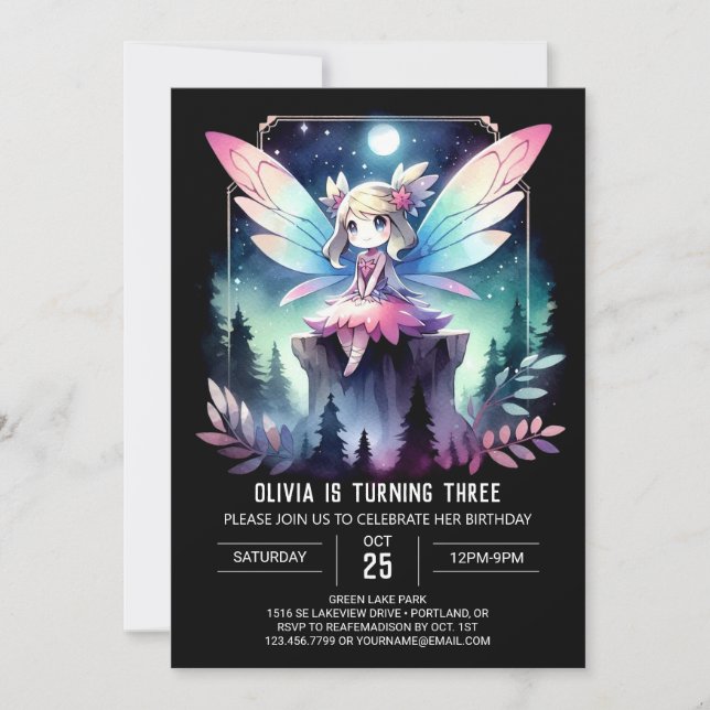 Elegant Theme Fairy Birthday Einladung (Vorderseite)