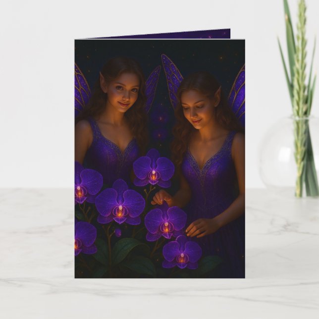 Elegant Thinking of You Purple Orchid Fairy Karte (Vorderseite)