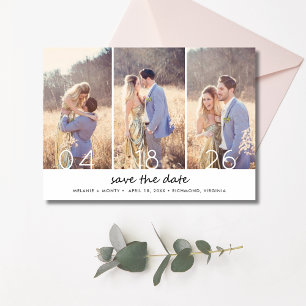 Elegant Three Foto Collage Wedding Save the Date