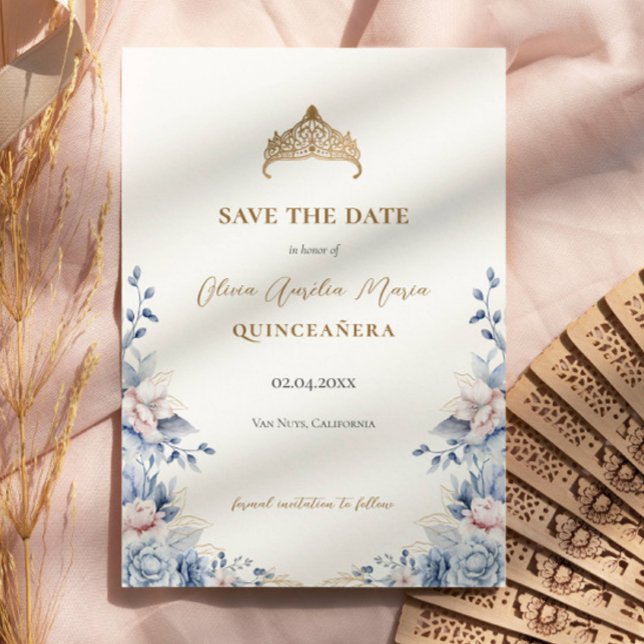 Elegant Tiara Floral Quinceñera Foto Save The Date (Von Creator hochgeladen)