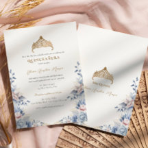 Elegant Tiara Gold Blue Rose Quinceañera