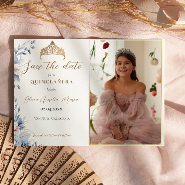 Elegant Tiara Quinceañera Foto Save the Date (Von Creator hochgeladen)