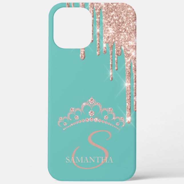 Elegant Tiara Rose Gold Glitzer Tropfen Minze Gree Case-Mate iPhone Hülle (Rückseite)