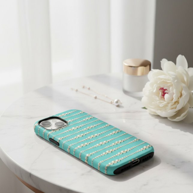 Elegant Tiffany-Inspiriert Aquamarin & Pearls iPho Case-Mate iPhone Hülle (Von Creator hochgeladen)