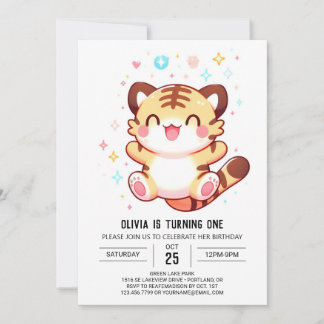 Elegant Tiger 1. Geburtstag Einladung