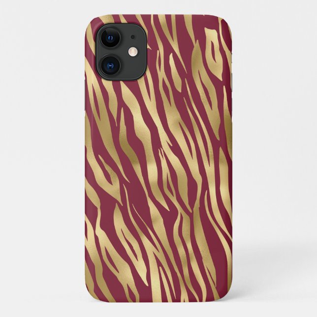 Elegant Tiger Burgundy Gold Chic Stilvoll Case-Mate iPhone Hülle (Rückseite)
