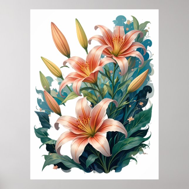 Elegant Tiger Lilies Floral Arrangement Illustrati Poster (Vorne)