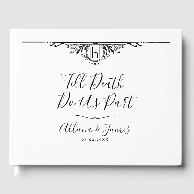 Elegant Till Death Do us Part Monogram Guest Book Gästebuch (Vorderseite)