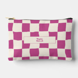 Elegant Timeless Name Purple and Cream Check Zubehörtasche