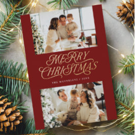 Elegant Timeless Script Merry Christmas Photo Folien Feiertagspostkarte