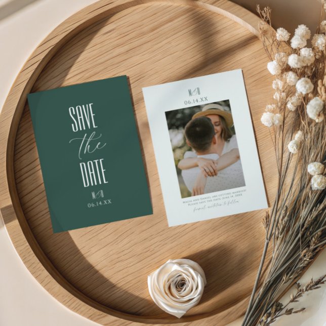 Elegant Timeless Script Photo Monogram Wedding Save The Date (Von Creator hochgeladen)