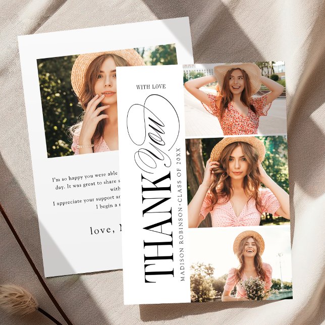 Elegant Timeless Typography 4 Photo Graduation Dankeskarte (Elegant Timeless Typography 4 Photo Graduation Thank You Card)