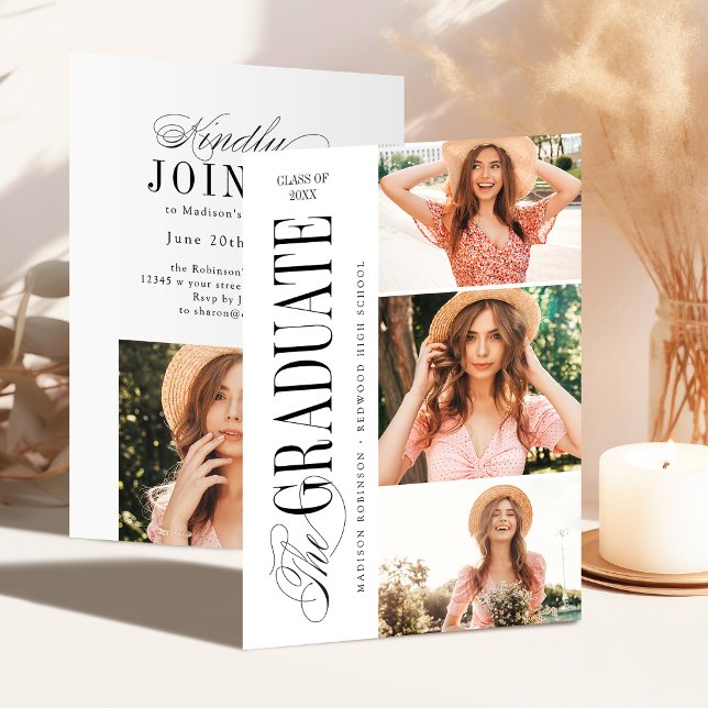 Elegant Timeless Typography 4 Photo Graduation Einladung (Elegant Timeless Typography 4 Photo Graduation Invitation)