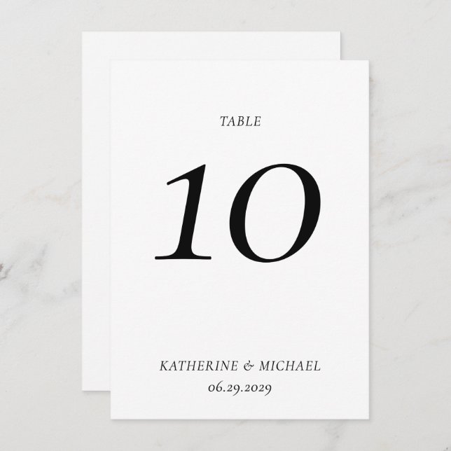Elegant Timeless White Large Wedding Table Number Einladung (Vorne/Hinten)