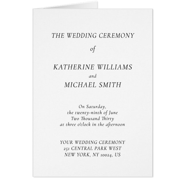 Elegant Timeless White Wedding Program Note Cards (Vorne)