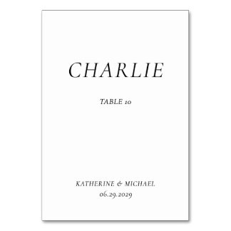 Elegant Timeless White Wedding Table Cards Tischnummer