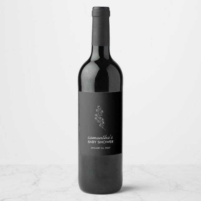 Elegant Tiny Handdrawn Sketch Flower Weinetikett (Vorderseite)