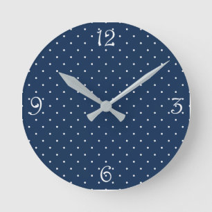 elegant tiny navy blue white polka dots pattern runde wanduhr