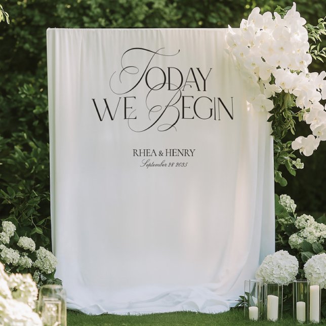 Elegant Today We Begin Wedding Welcome Banner Wandteppich (Elegant Today We Begin Wedding Welcome Banner Tapestry)