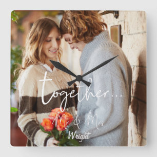 Elegant Together Mr. & Mrs. Foto Personalisiert Quadratische Wanduhr