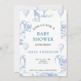 Elegant Toile de Jouy Blue Baby Shower Einladung