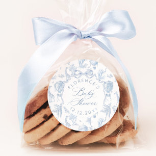 Elegant Toile de Jouy Safari Blue Baby Dusche Runder Aufkleber