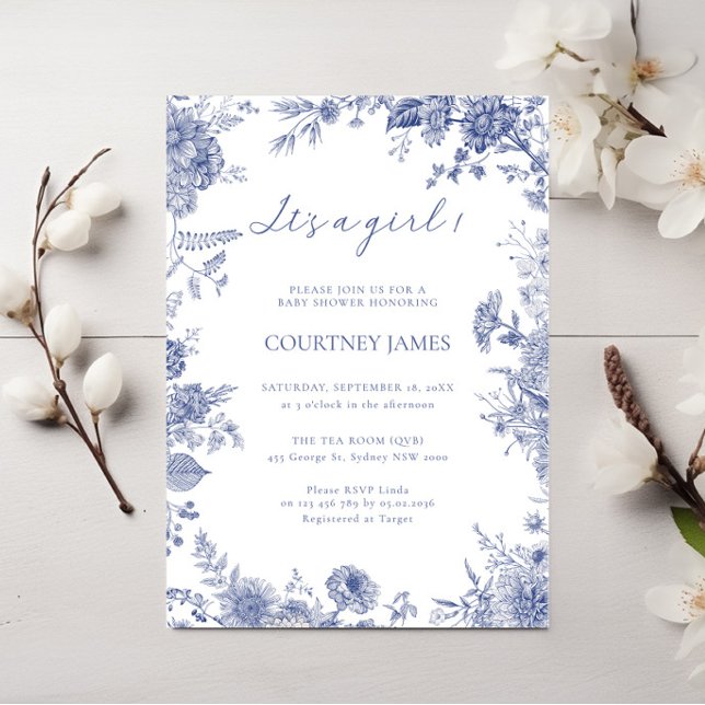 Elegant Toile Französisch Blue Toile Es ist ein Mä Einladung (Von Creator hochgeladen)