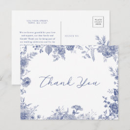 Elegant Toile French Blue Danke Postcard Einladungspostkarte