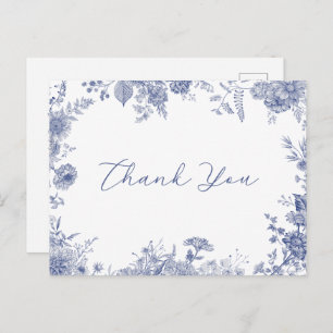Elegant Toile French Blue Danke Postcard Einladungspostkarte