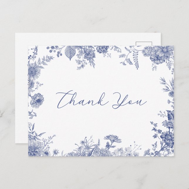 Elegant Toile French Blue Danke Postcard Einladungspostkarte (Vorne/Hinten)