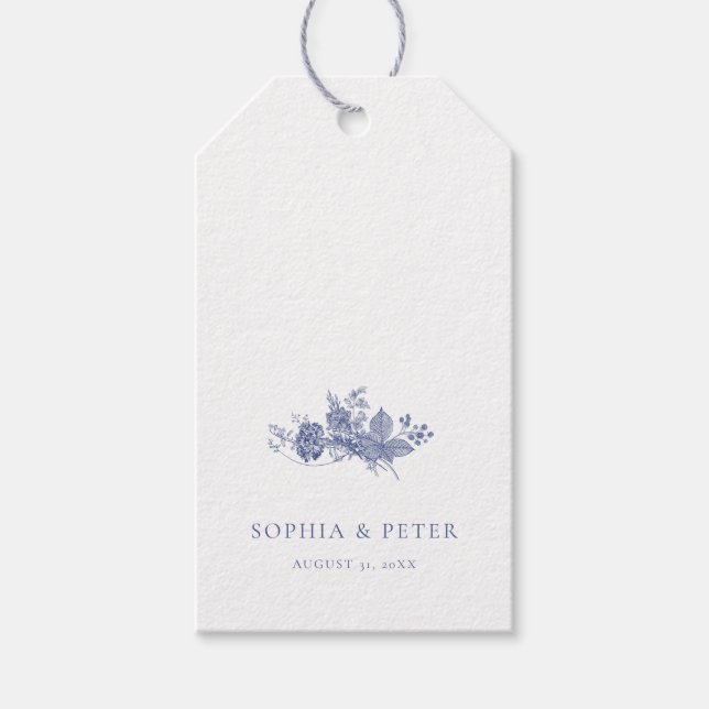 Elegant Toile French Blue Floral Vielen Dank Tag Geschenkanhänger (Vorderseite)