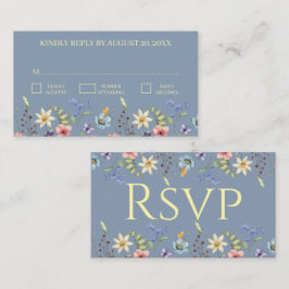 Elegant Traditiona Floral Dusty Blue Wedding RSVP Begleitkarte