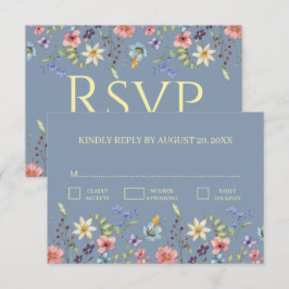 Elegant Traditiona Floral Dusty Blue Wedding RSVP Karte