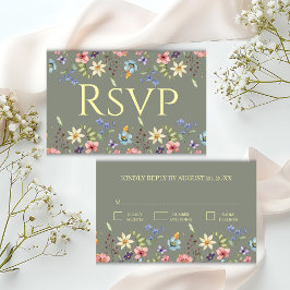 Elegant Traditiona Floral Sage Gree Wedding RSVP Begleitkarte