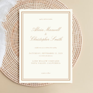Elegant Traditional Chic Ivory Tan Wedding Einladung