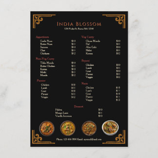 Elegant Traditional Indian Restaurant Flat Menu Menükarte