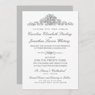 Elegant Traditional Versailles Gray Wedding Einladung