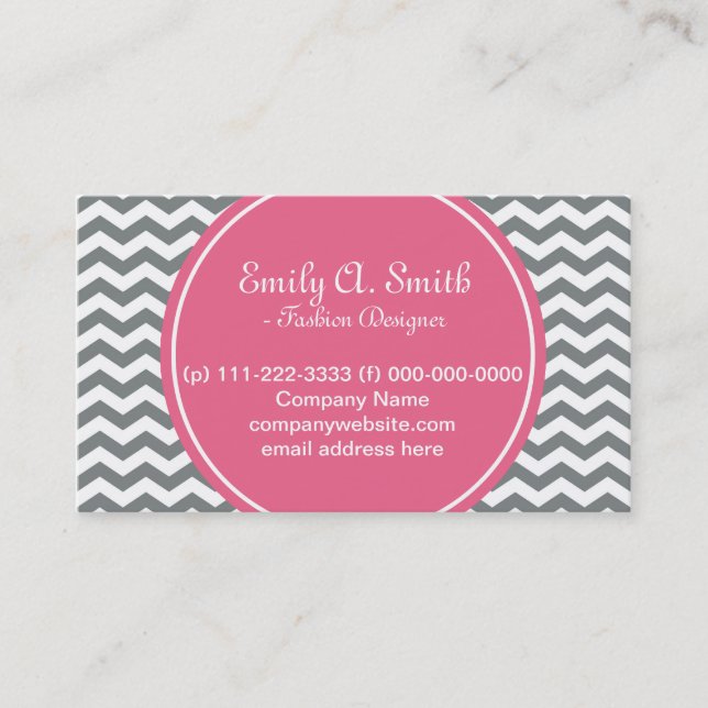 Elegant, trendig, gürtelgrau, weiß, Zickzack rosa Visitenkarte (Vorderseite)