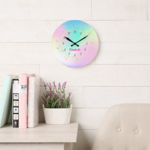 Elegant Trendig Konfetti Holografisch Personalisie Große Wanduhr