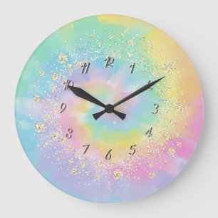 Elegant Trendige Konfetti Regenbogen Tie Dye Große Wanduhr