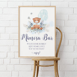 Elegant Trendy Blue Boy Teddy Bear Mimosa Bar Poster