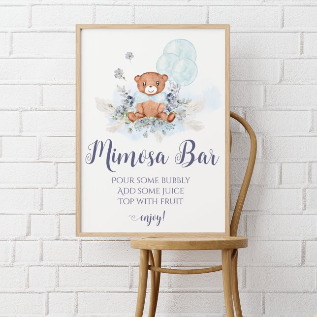 Elegant Trendy Blue Boy Teddy Bear Mimosa Bar Poster (Von Creator hochgeladen)